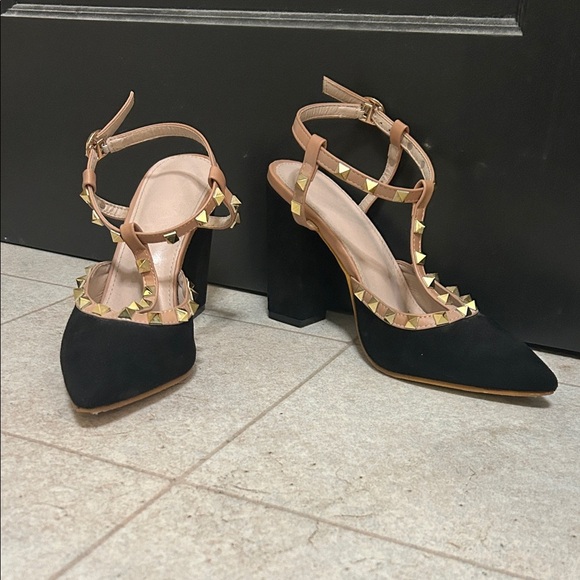 Shoes - Black and Tan Studded Women's Heels